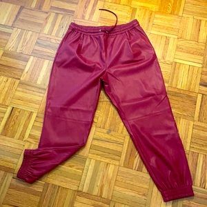 Red Faux Leather Joggers. - New Without Tags